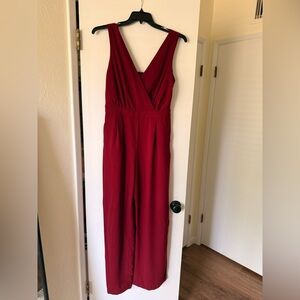 Lulu's Lace-Detail Sleeveless Jumpsuit in Deep Red